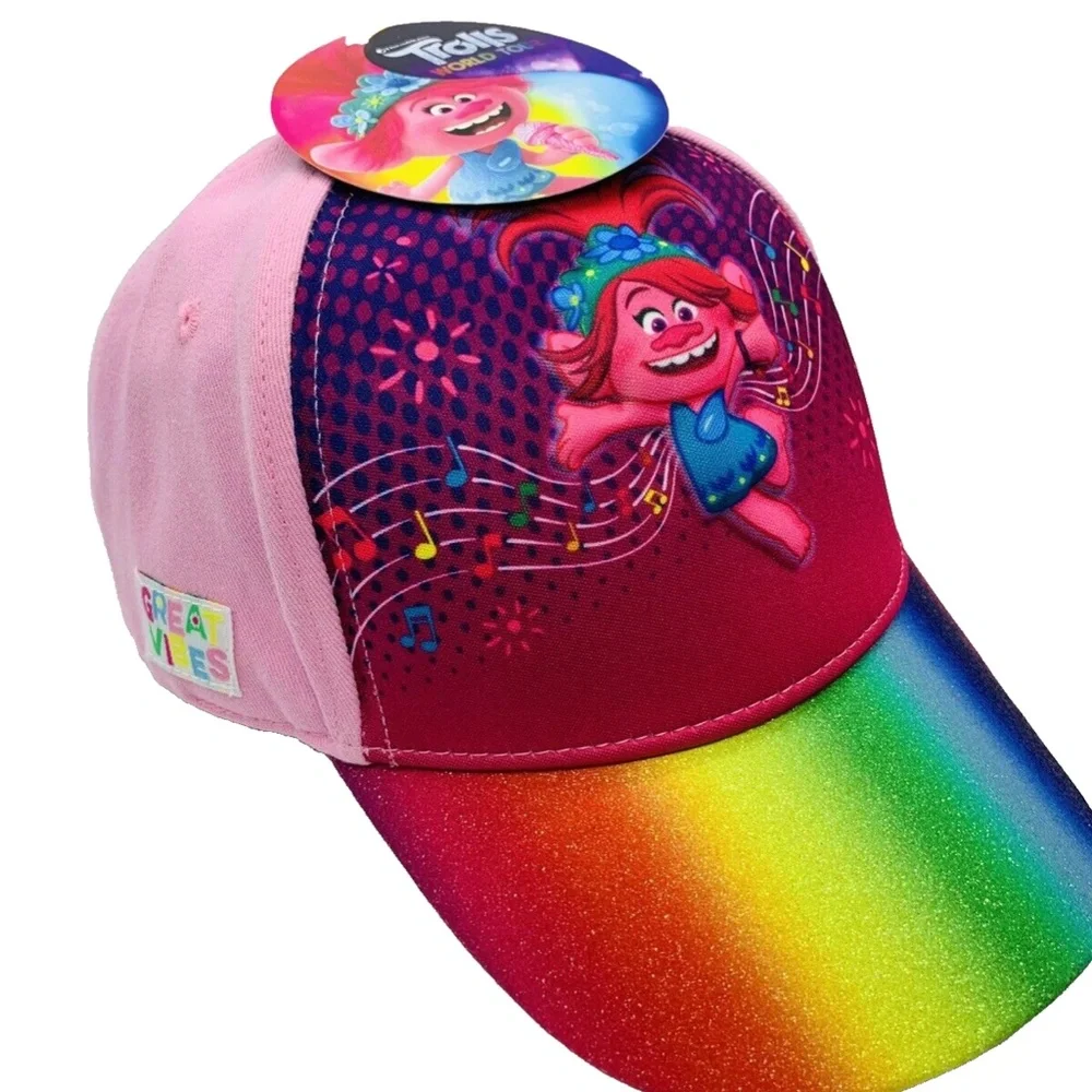 NWT TROLLS Baseball Cap Hat World Tour GIRL'S Multicolor Rainbow Snap Back‎